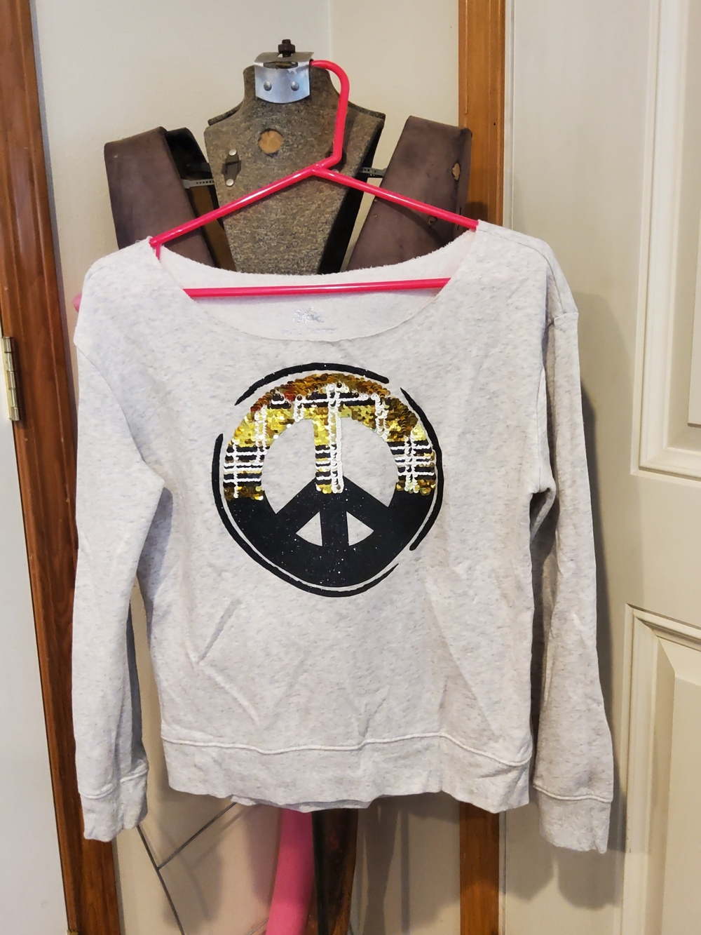 Justice Gray Sweatshirt with Gold & Black Sequin Peace Motif